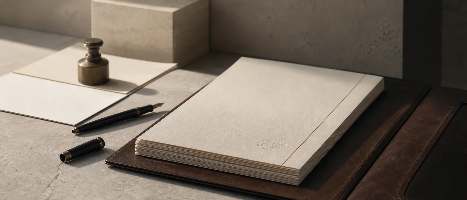 Documents de travail, notes et repères d'équipe sur une surface claire.